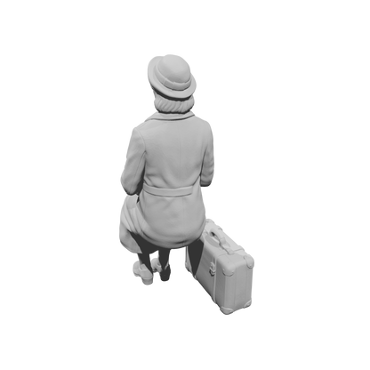 MM1492 Seated Female Passenger with Suitcase on Ground