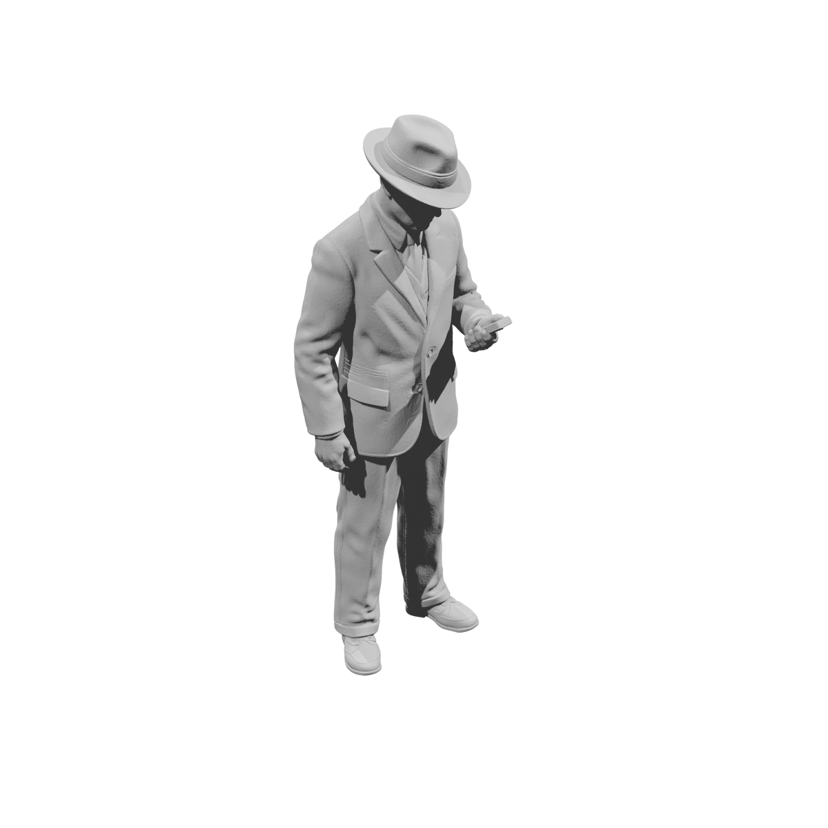 MM1485 Standing Gentleman in Suit and Fedora Looking at Pocket Watch