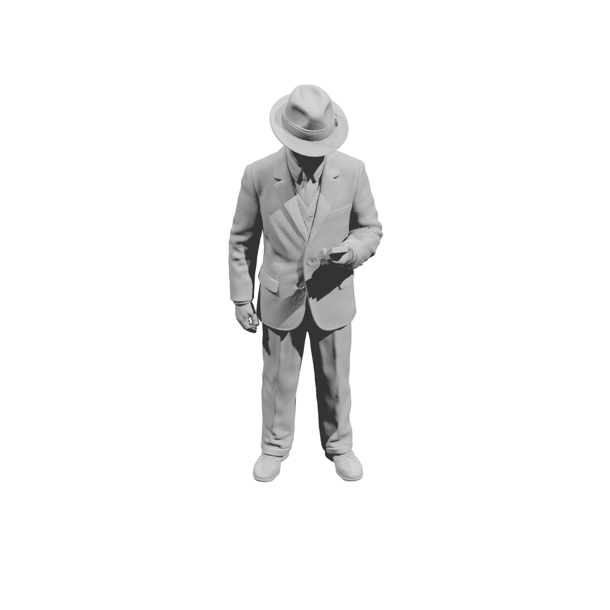 MM1485 Standing Gentleman in Suit and Fedora Looking at Pocket Watch