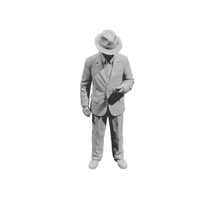 MM1485 Standing Gentleman in Suit and Fedora Looking at Pocket Watch