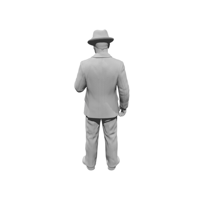 MM1485 Standing Gentleman in Suit and Fedora Looking at Pocket Watch