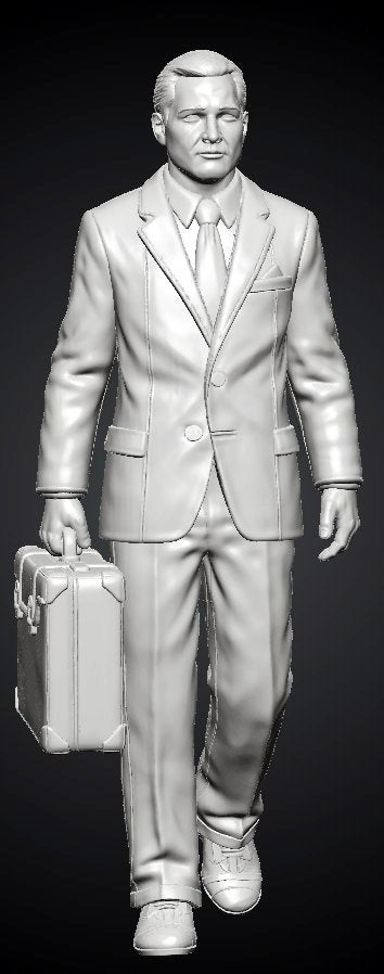MM1483 Walking Gentleman in Smart Suit Carrying Large Suitcase