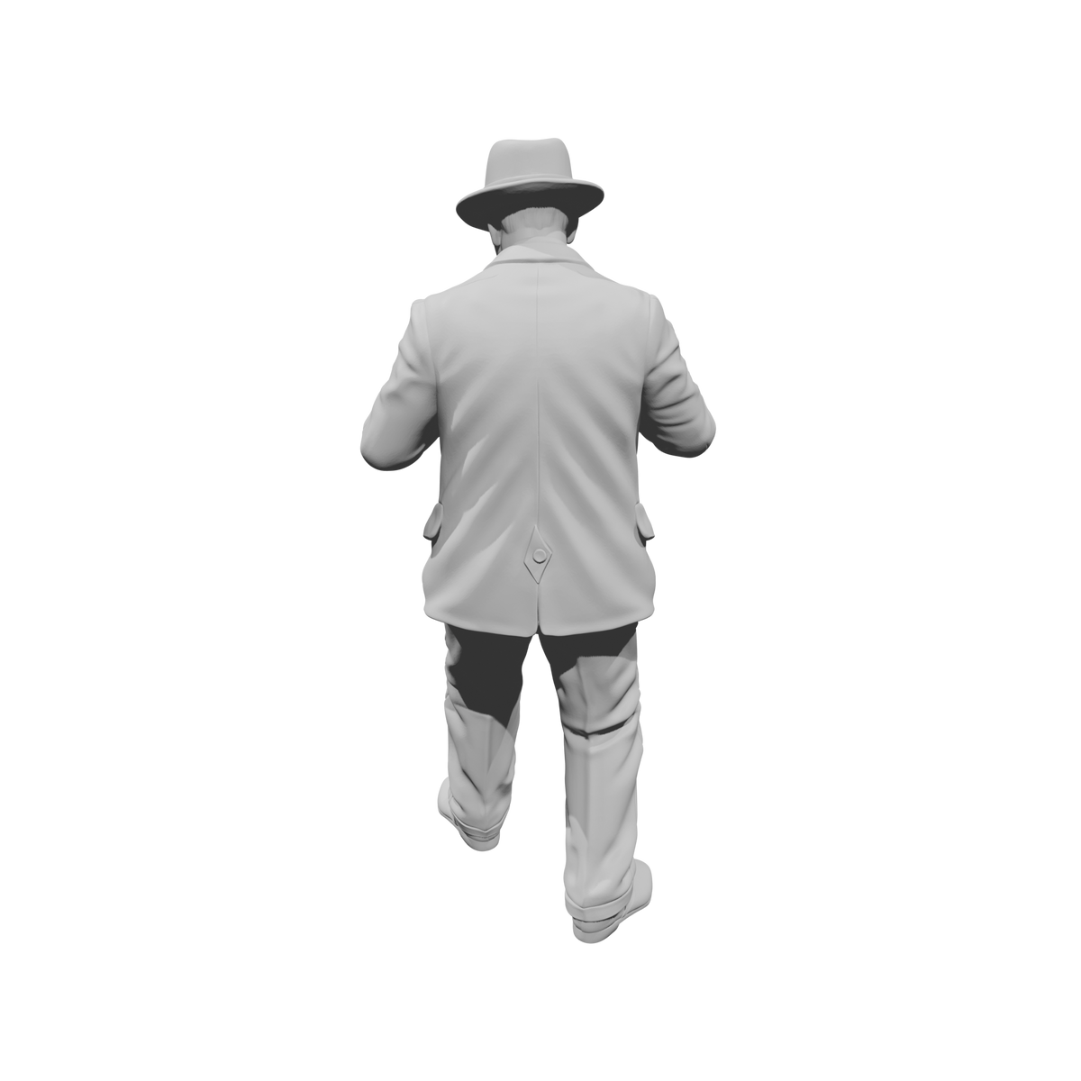 MM1481 Standing Gentleman in Suit and Fedora Looking Down at Notepad and Stamp