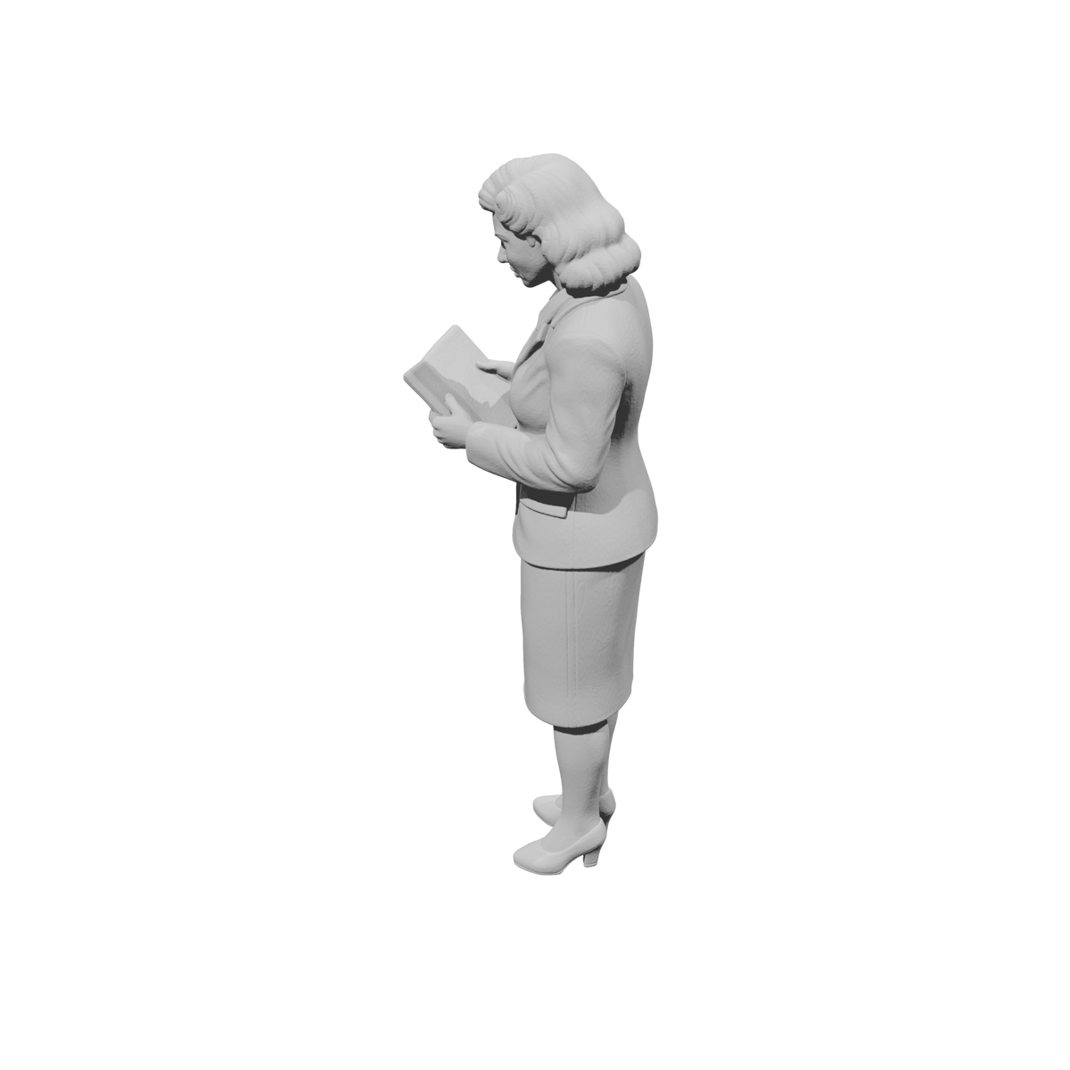 MM1479 Standing Woman in Skirt Suit Reading Book