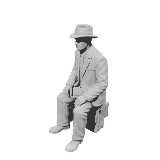 MM1495 Seated Gentleman on Suitcase with Fedora