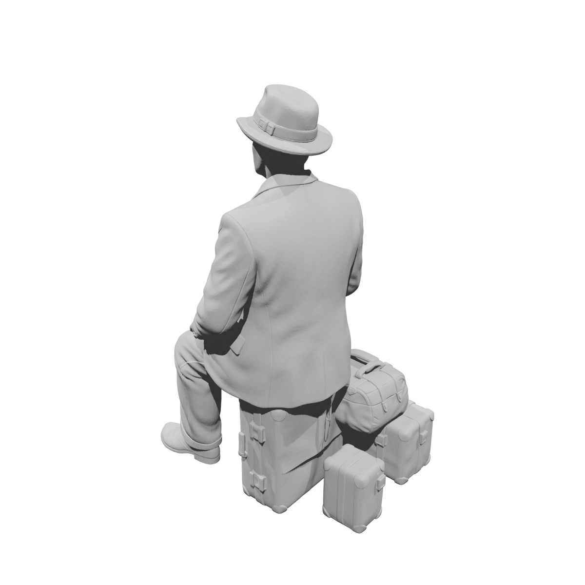 MM1495 Seated Gentleman on Suitcase with Fedora