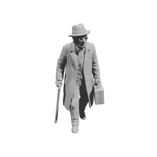 MM1477 Walking Elderly Gentleman with Glasses Cane and Small Suitcase