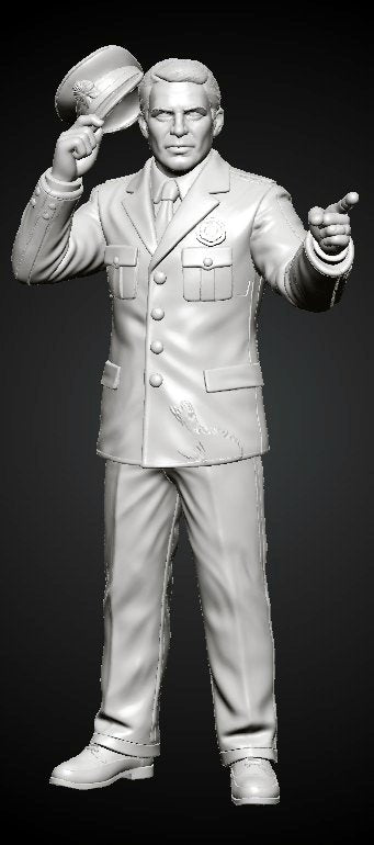 MM1488 Standing Officer in Uniform Pointing and Tipping Visor Hat