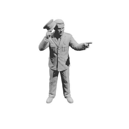 MM1488 Standing Officer in Uniform Pointing and Tipping Visor Hat