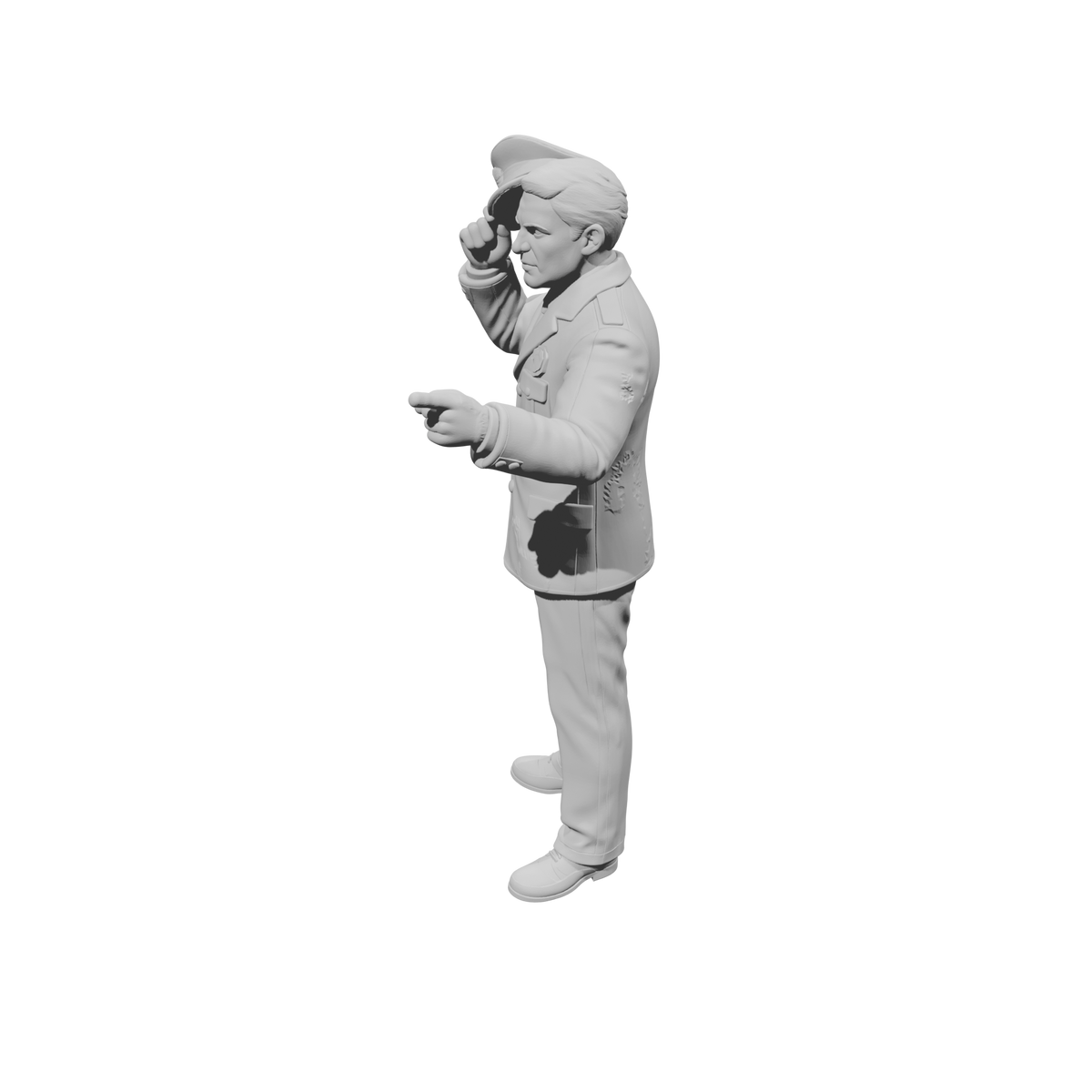 MM1488 Standing Officer in Uniform Pointing and Tipping Visor Hat