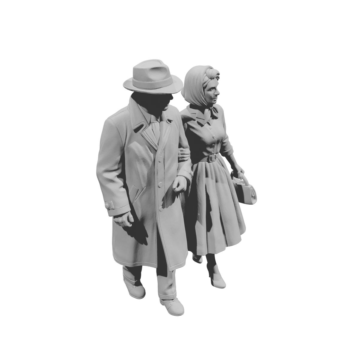 MM2169 1950s Pedestrians-12 Walking Couple in Overcoat and Dress