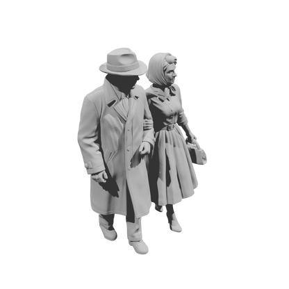MM2169 1950s Pedestrians-12 Walking Couple in Overcoat and Dress