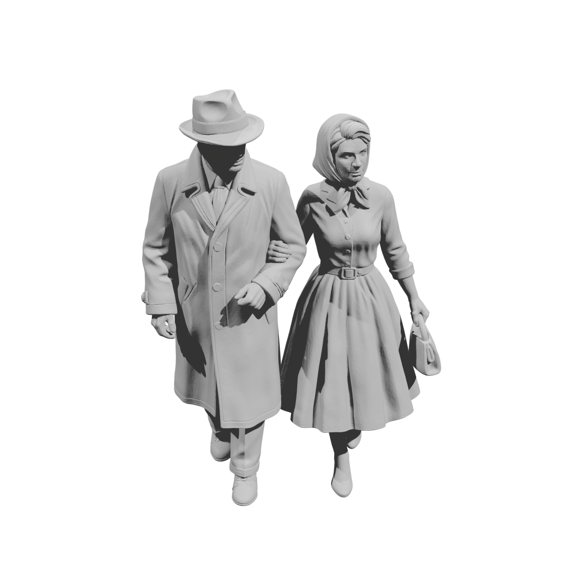 MM2169 1950s Pedestrians-12 Walking Couple in Overcoat and Dress