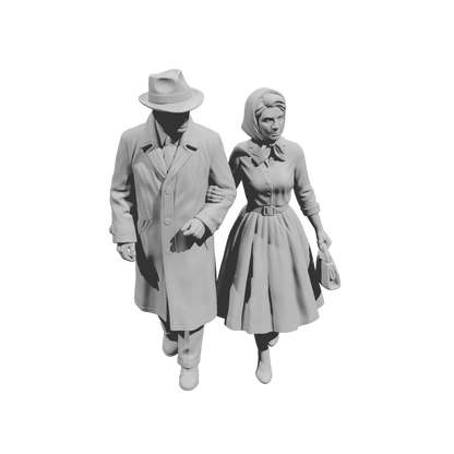 MM2169 1950s Pedestrians-12 Walking Couple in Overcoat and Dress
