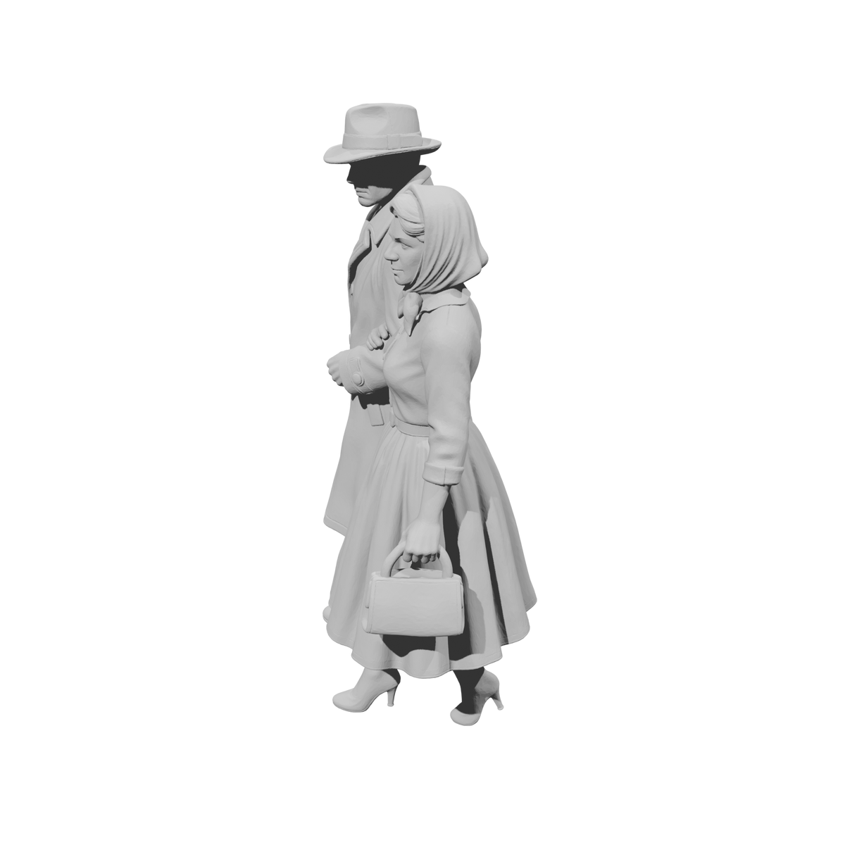 MM2169 1950s Pedestrians-12 Walking Couple in Overcoat and Dress