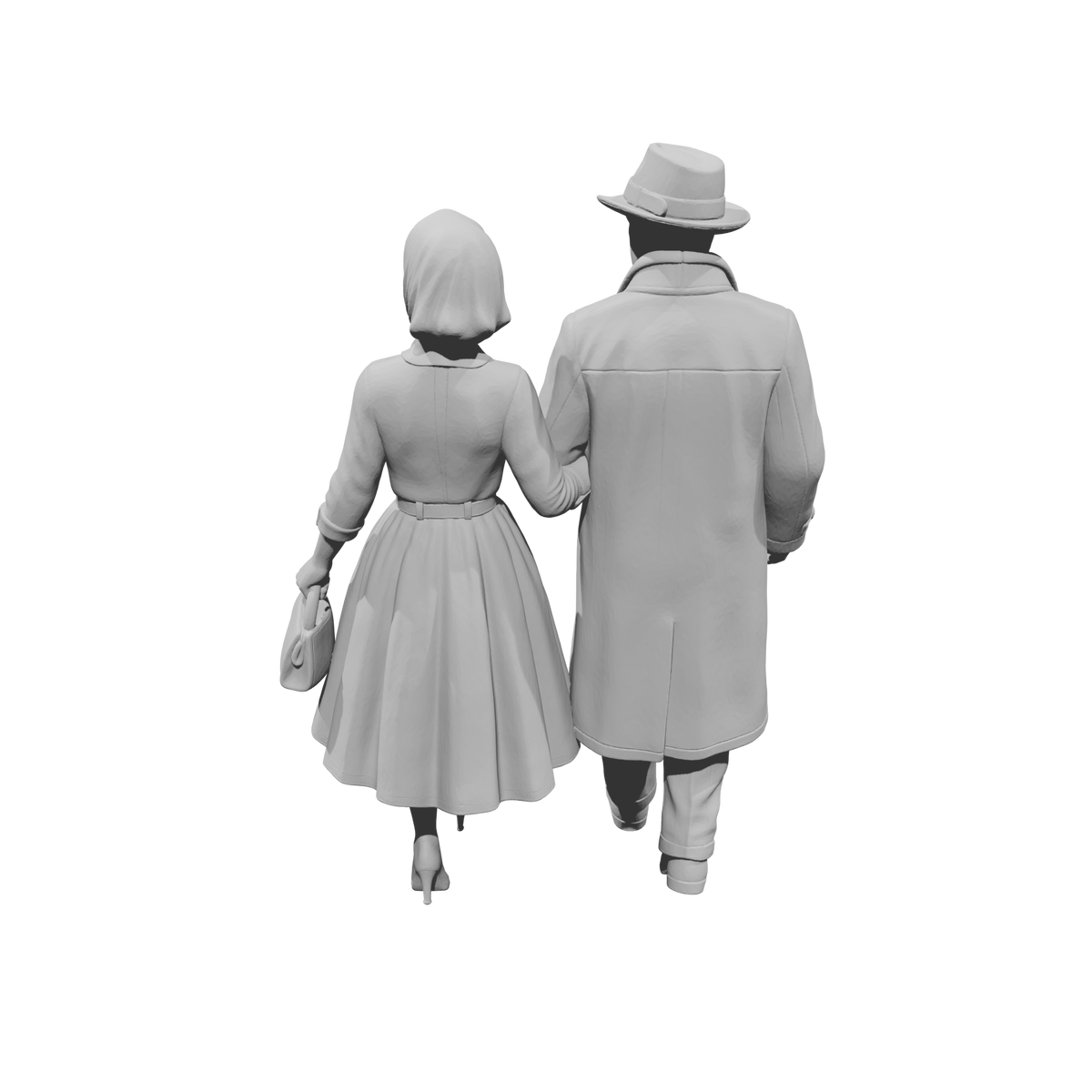 MM2169 1950s Pedestrians-12 Walking Couple in Overcoat and Dress