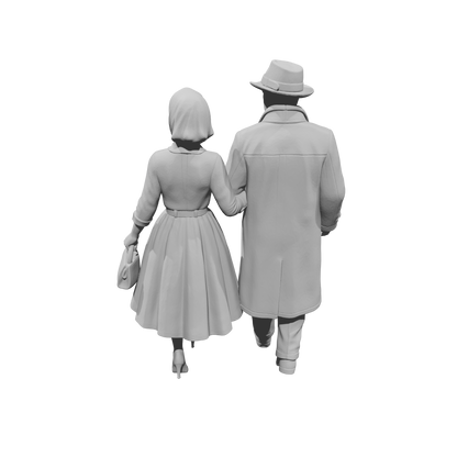 MM2169 1950s Pedestrians-12 Walking Couple in Overcoat and Dress