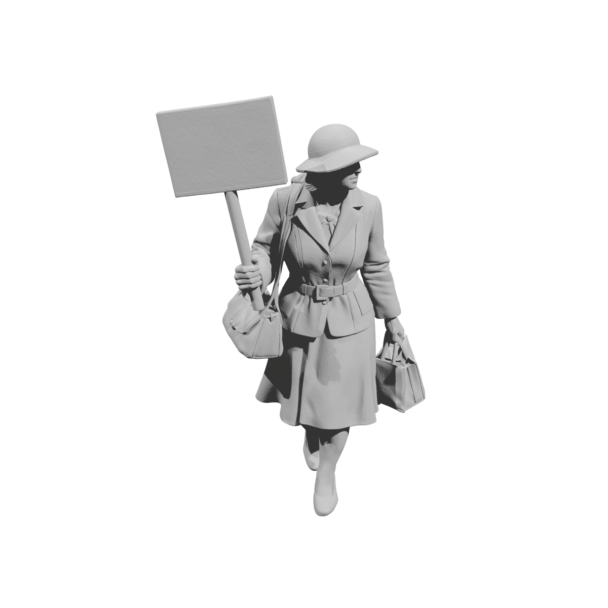 MM2166 1950s Pedestrians-14 Walking Woman Carrying Protest Sign