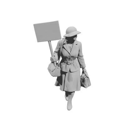 MM2166 1950s Pedestrians-14 Walking Woman Carrying Protest Sign