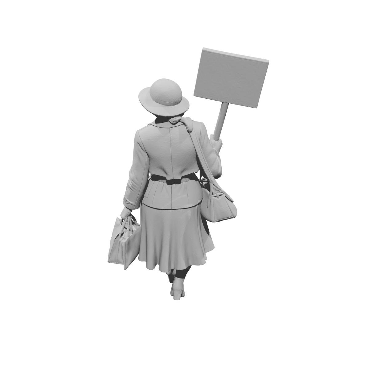 MM2166 1950s Pedestrians-14 Walking Woman Carrying Protest Sign