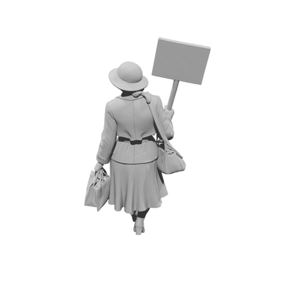 MM2166 1950s Pedestrians-14 Walking Woman Carrying Protest Sign