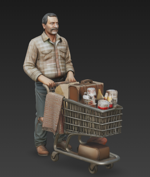 MM331 1970s Street Folks 8-Shopper with Trolley and Groceries