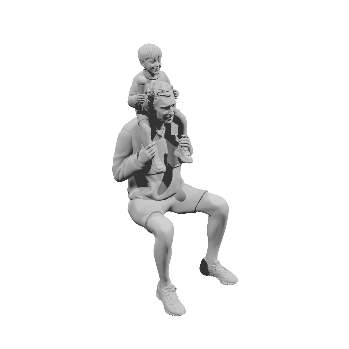 MM518 Father Carrying Son on Shoulders Eating Ice Cream