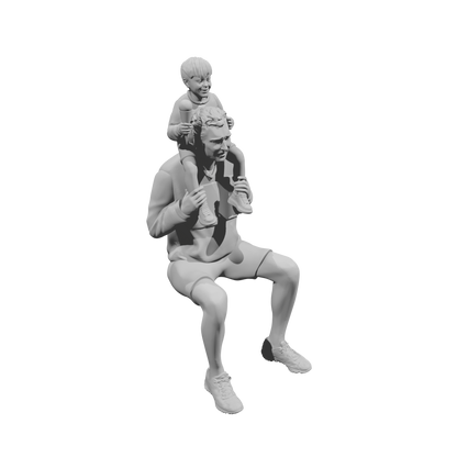 MM518 Father Carrying Son on Shoulders Eating Ice Cream
