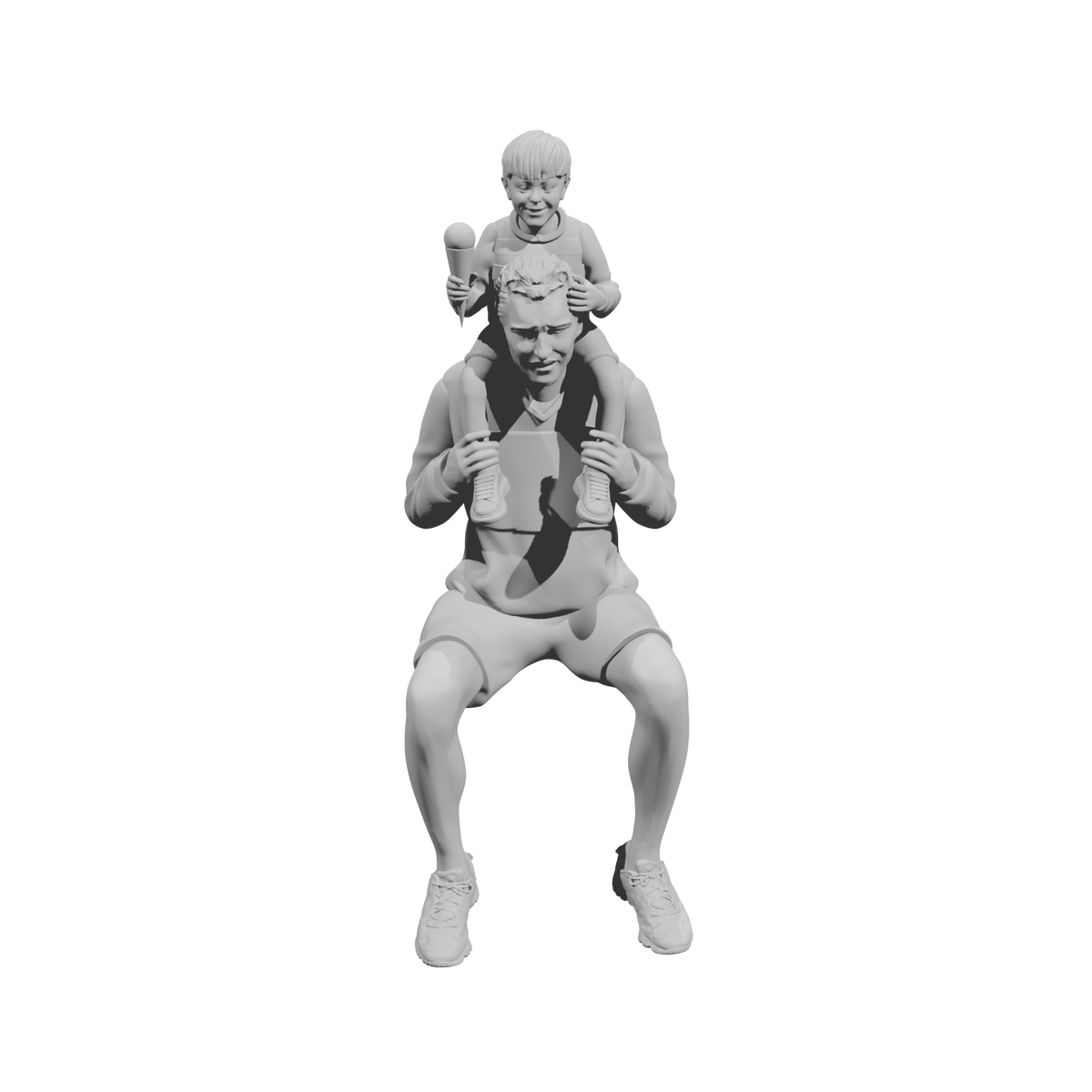 MM518 Father Carrying Son on Shoulders Eating Ice Cream