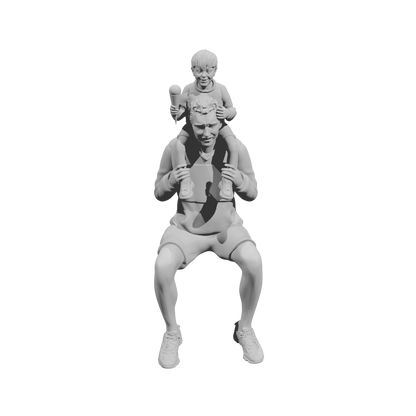 MM518 Father Carrying Son on Shoulders Eating Ice Cream