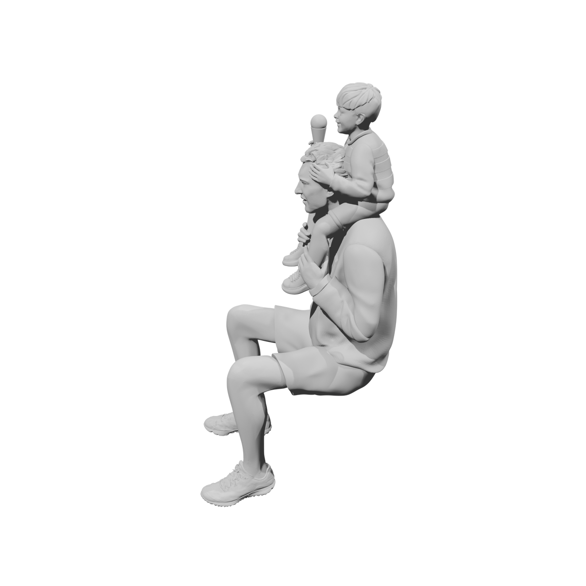 MM518 Father Carrying Son on Shoulders Eating Ice Cream
