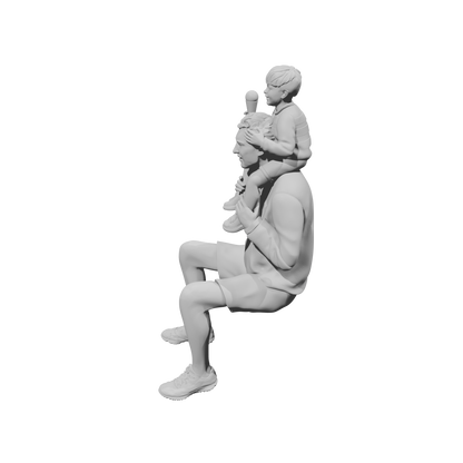 MM518 Father Carrying Son on Shoulders Eating Ice Cream