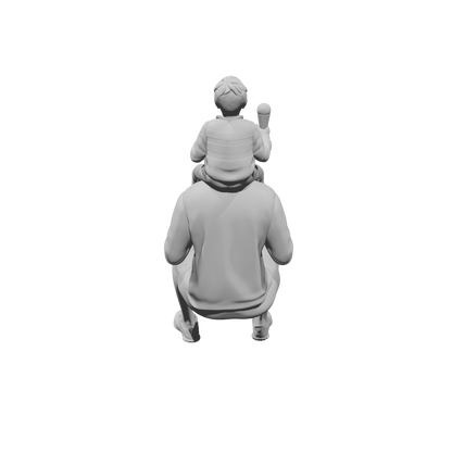 MM518 Father Carrying Son on Shoulders Eating Ice Cream