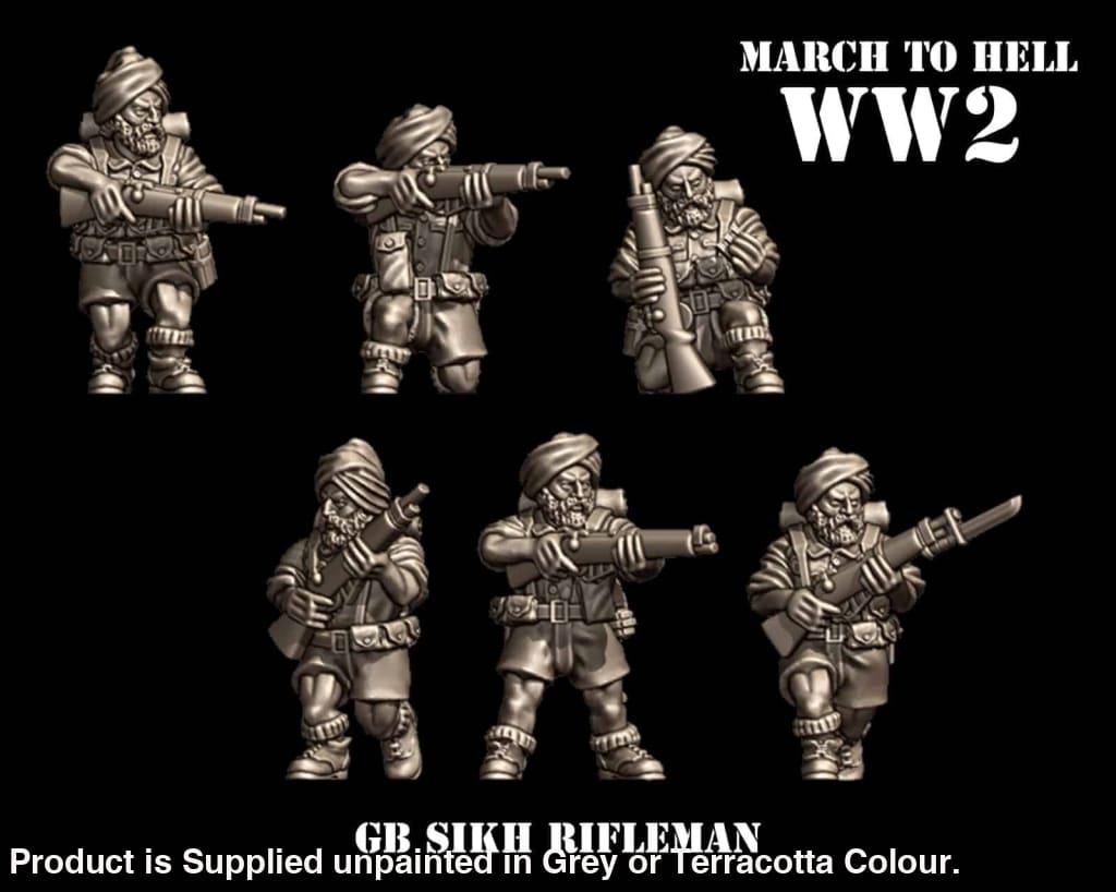 3DB WW2 SIKH ARMY GB Riflemen 28mm 1:56 Figure