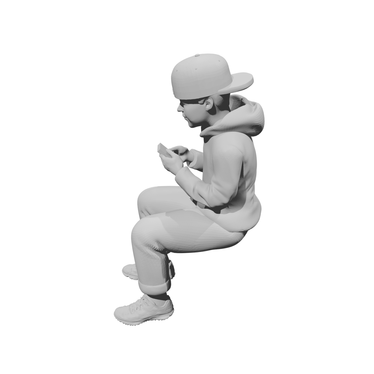 MM519Seated Boy in Hoodie Using Smartphone