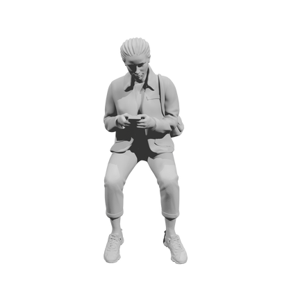 MM520 Seated Woman with Backpack Using Phone