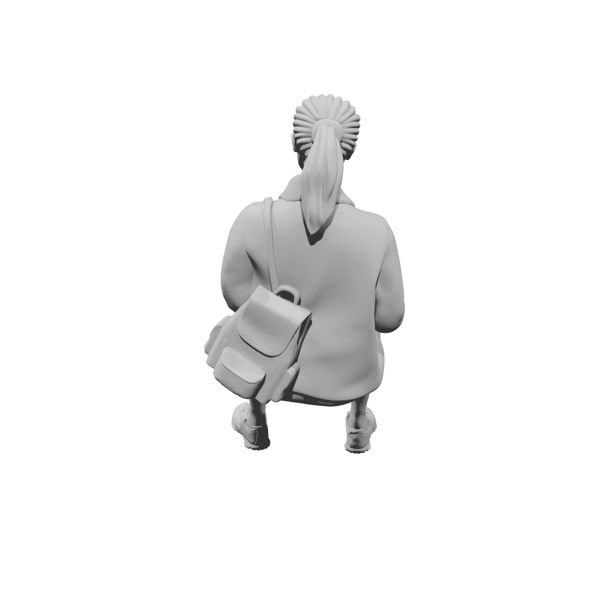MM520 Seated Woman with Backpack Using Phone