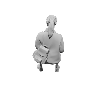 MM520 Seated Woman with Backpack Using Phone