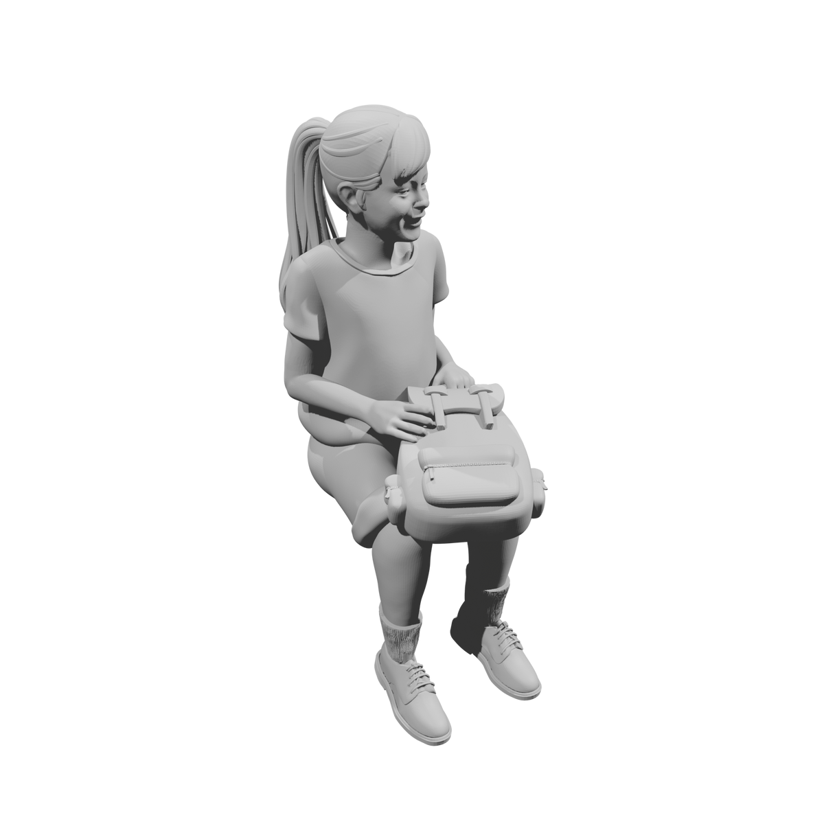 MM521 Smiling Young Girl Sitting with School Bag