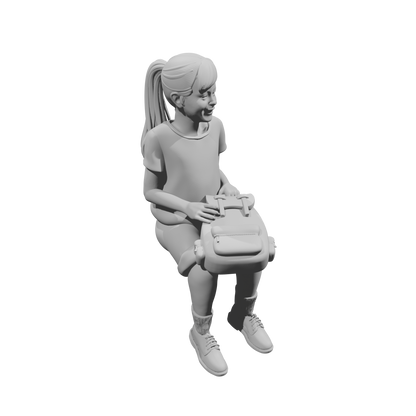 MM521 Smiling Young Girl Sitting with School Bag