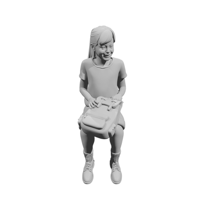 MM521 Smiling Young Girl Sitting with School Bag