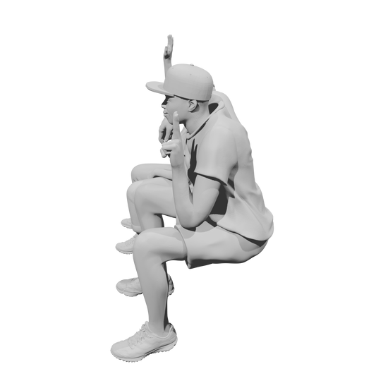 MM516 Father and Son Waving and Making Peace Sign