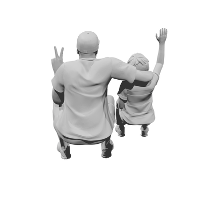 MM516 Father and Son Waving and Making Peace Sign