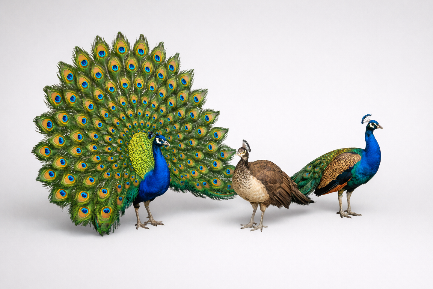 DG033 Peacock flock, 2 males, 1 female