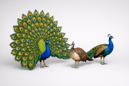 DG033 Peacock flock, 2 males, 1 female