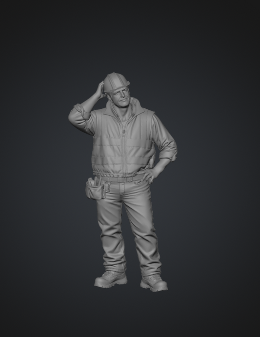 DG027 Head scratching construction worker