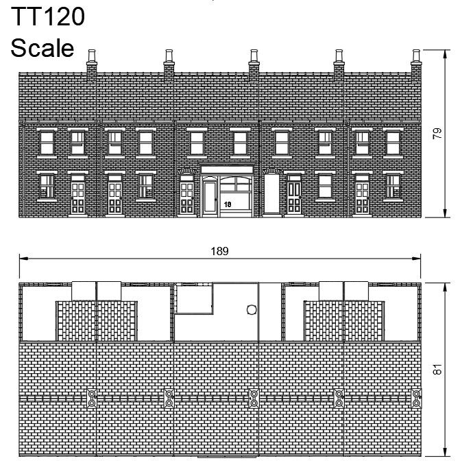 GC004B – 5x Terrace House with Shop Pack TT120/3mm Scale