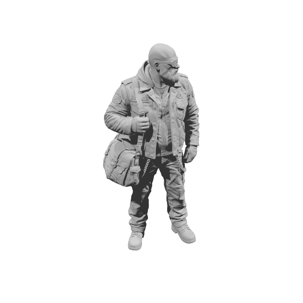MM2269 Outlaw Biker Crew-4 Bald Man with Shoulder Bag