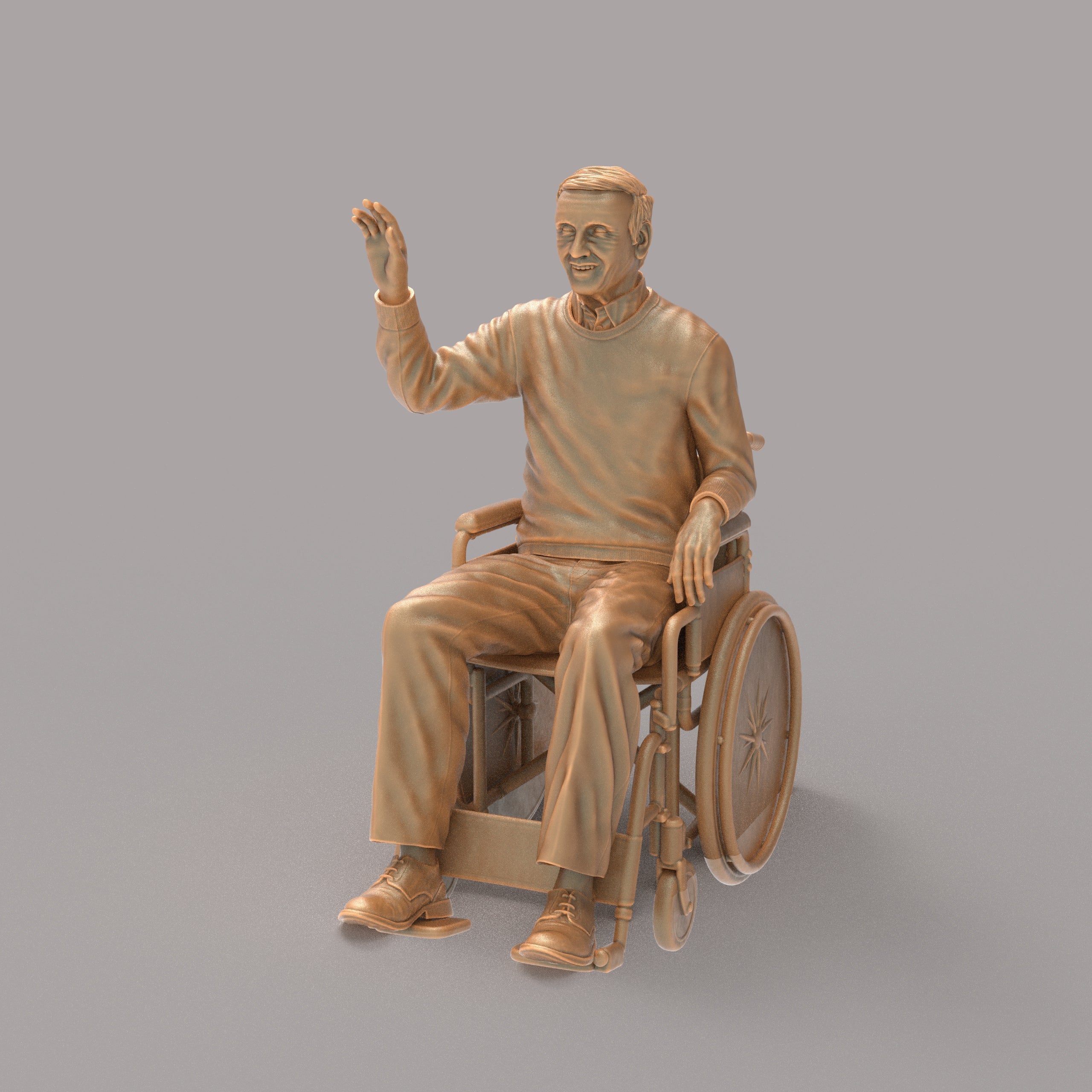 MM2138 Man Waving Sitting in Wheel Chair