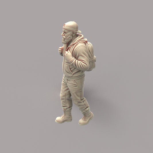 MM4175 Male with Beard Walking with Backpack